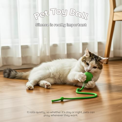 Interactive Cat Toy Ball, Automatic Intercative Cat Toys for Indoor Cats, The 3rd Generation Agile Moving Cat Ball with Elastic Mesh Tail, Toys for Indoor Adult Cats, Motion Activated (Green)