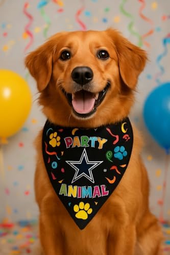 NFL Dallas Cowboys Pet Birthday Bandana, NFL Dog Birthday Party Set and Costume, Licensed Dog & Cat Birthday Party Scarf, Football Team Pet Outfit, Puppy Bday Accessory, Size Small/Medium