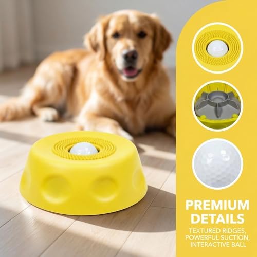 Slow Feeder Lick Bowl with Rolling Ball, Anti-Slip, Yellow