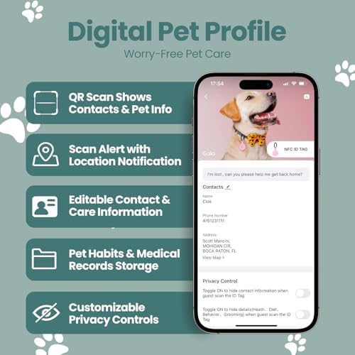 QR Code Pet ID Tag, Silent Silicone Dog ID Tag, Scan QR for Instant Location Alerts, Emergency Contacts, Modifiable Pet Online Profile and Privacy Control, 1Pack (Green)