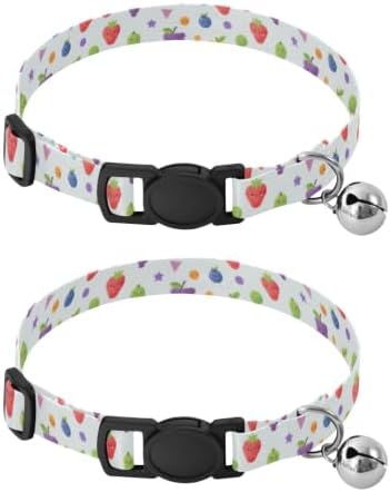 Cartoon Fruits Colorful Geometric Puppy Collar 2 Pack Pet Collars for Cats Adjustable Length 10.6" to 17.1"