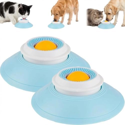 Dog Cat Lick Sphere Slow Feeder for Liquid Food & Peanut Butter,Interactive Licksphere for Dogs Anxiety Relief,Non-Slip Licking Bowl Enrichment Toys to Healthy Diet Food Container for Dog Cats,Yellow