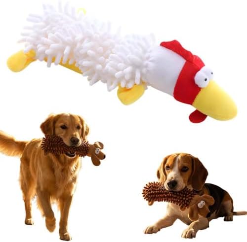 Durable Squeaky Dog Toys for Aggressive Chewers, Indestructible Stuffed Dog Toy for Small Medium Large Dogs, Interactive Chew Teething Puppy Toy for Indoor Outdoor Play (White)