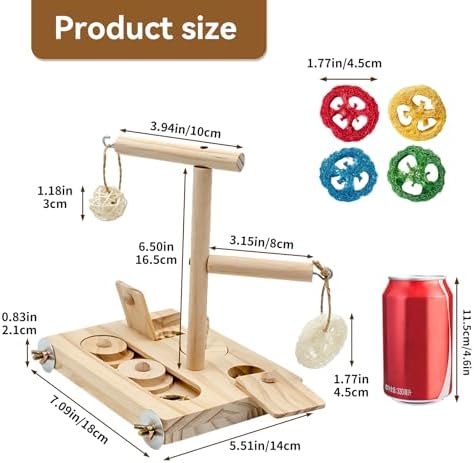 Interactive Wooden Bird Foraging Toy – Cage-Mounted Puzzle Feeder with Sliding Locks, Loofah & Vine Ball for Budgies, Cockatiels, Conures & Small Parrots