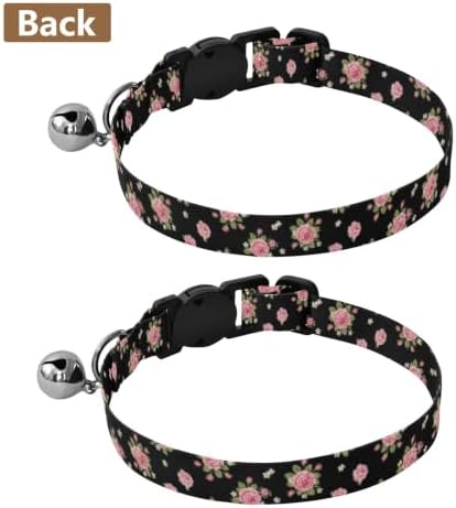 Vintage Roses Green Leaf Collar for Puppy, 2 Pack Cat Collar with Bell