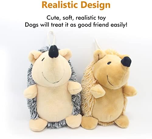 CPYOSN Dog Squeaky Toys, Durable Stuffed Crinkle Plush Dog Chew Toys for Puppy Teething, Interactive Dog Toys for Small, Medium and Large Dogs (Grey+Yellow, Hedgehogs)