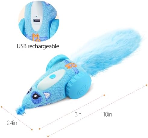 Migipaws Automatic Cat Toys for Indoor Cats, Plush Interactive Mouse Toy, Smart Moving Rechargeable Kitten Toy (Blue)
