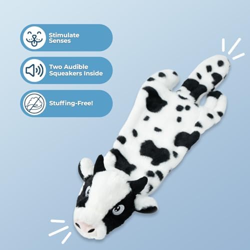 Best Pet Supplies 2-in-1 Stuffless Squeaky Dog Toy - Cow, Large | No-Stuffing, 2 built-in squeakers, No Mess, Soft, Holds a Plastic Bottle for Added play, Perfect for Moderate chewers