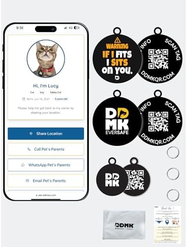 DDMK Smart Pet Tag Set | Includes 3 Tags | QR Code for Instant Alerts | Custom Pet Profiles | Durable & Waterproof | No Subscriptions or Fees |30-IF I FITS I Sits ON You