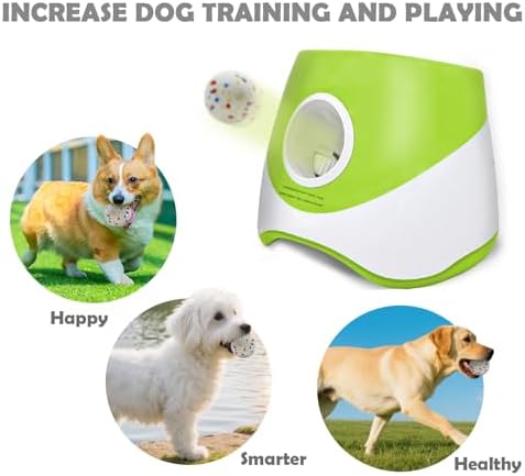 MEKAPLE Automatic Dog Ball Launcher for Samll to Medium Dogs, Upgraded Interactive Toy Balls Thrower, Mental Stimulating Dog Toys with 4 Durable Etpu Balls 2.2 Inch (Light Green)