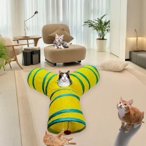 Cat Tunnel Tube Toys, 3 Ways Tunnels for Indoor Cats with Play Ball