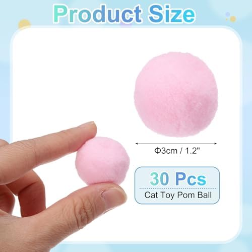Cat Toy Pom Ball, Interactive Cat Ball Toys Fuzzy Pompoms (Plush, 1.2Inch, 30Pcs, Light Pink) for Kittens Pet Enrichment Training Play Indoor