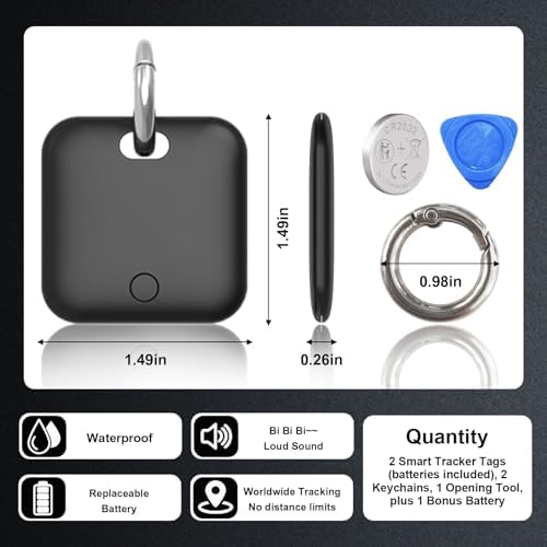 Smart Tracker Tags-2 Pack(iOS Only) Compatible with Apple with 1 Battery,Replaceable Battery,Bluetooth Luggage Smart GPS Tag Works with Apple Find My APP,Item Finders for Dog/Key/Luggage