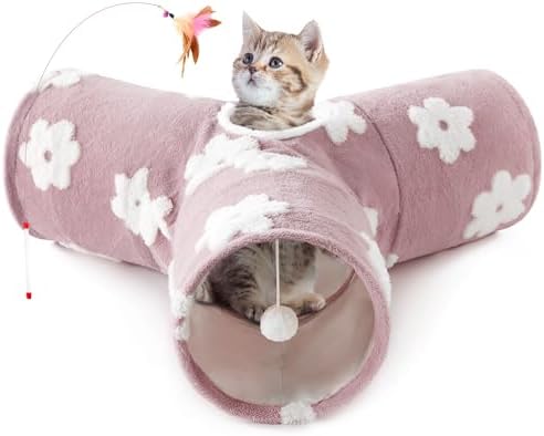 Tempcore Cat Tunnel, 3-Way Collapsible Toy for Indoor Cats, Burlwood