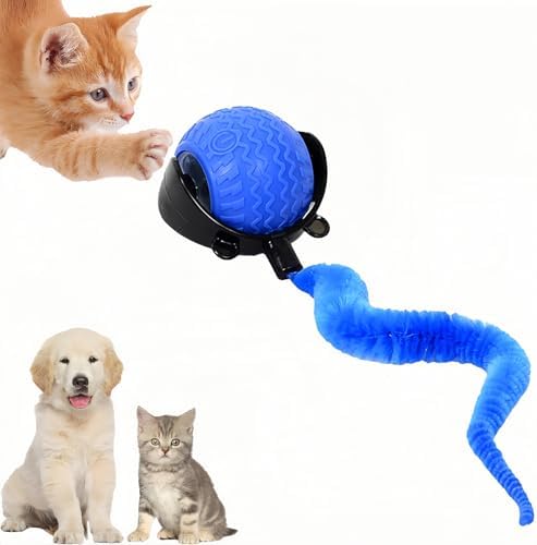 GoldenLife Interactive Cat Toys for Indoor Cats, Hamster Ball with Speedy Tail 2.0, Safe Silicone，3 Modes (Speed/Light) & Type-C Charging, Durable Moving Dog Toy for Indoor Cats/Dogs (Blue)