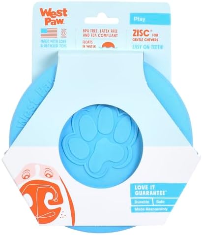 West Paw Zogoflex Zisc Dog Flying Disc, High Flying Aerodynamic Disc for Dogs Puppy – Lightweight, Floatable Disc for Fetch, Tug of War, Catch, Play – Doubles as Food/Water Bowl, Small 6.5", Aqua Blue