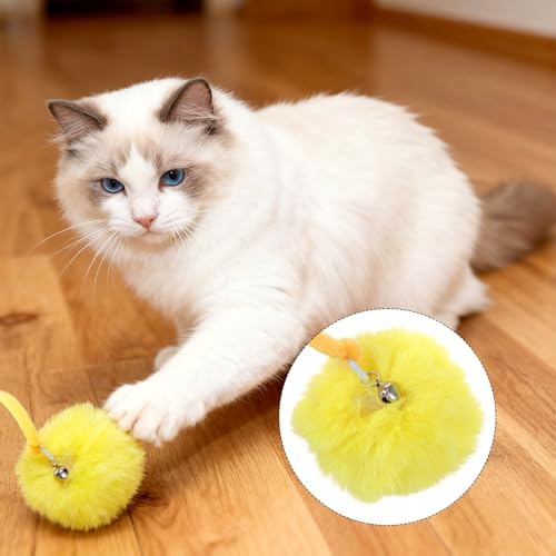 InnoHHustle 4PCS Cat Spring Toys, Hanging Fluffy Cat Ball Toys with Bell Stretchable Interactive Cats Teaser Soft Plush Interactive Cat Toy for Indoor Cats Kitten Play Chase Exercise