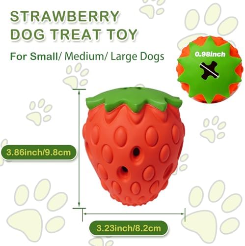 Strawberry Dog Puzzle Toy, Interactive Dog Toys for Small Medium Large Breed, Treat Dispensing Dog Toys, Pet Chew Toys for Moderate Chewers, Dogs Birthday Gifts (Red)
