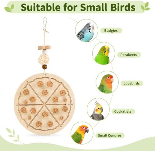 2 PCS Wooden Bird Chew Toys-6.3 X 6.3 Inch Hanging Parrot Toys with Detachable & Replaceable Corks,Foraging Toys for Cockatiels,Parakeets,Conures & Small to Medium Parrot