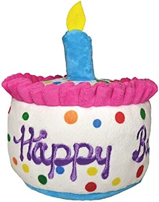 Huxley & Kent Funny Dog Toy w/Squeaker – Power Plush Squeaky Dog Toys for Small, Medium & Large Dogs – Soft Stuffed Animal for Indoor Play & Fetch - Happy Barkday Cake, Large