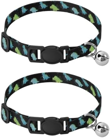 Cute Dino Night Black Metal Bell Included Small Dog Collar 2 Pack Comfortable Cat Collar