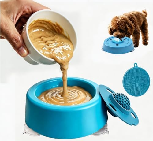 Dog Lick Bowl with Roller Ball, Slow Feeder, Blue