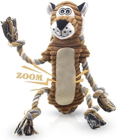 BUYPOW Squeaky Dog Toys, Interactive Tug of War Puppy Toys, Funny Plush Dog Chew Toys, Stuffed Dog Toys for Small,Medium and Large Dogs - Lion