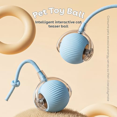 Interactive Cat Toy Ball, Automatic Intercative Cat Toys for Indoor Cats, The 3rd Generation Agile Moving Cat Ball with Elastic Mesh Tail, Toys for Indoor Adult Cats, Motion Activated (Blue)
