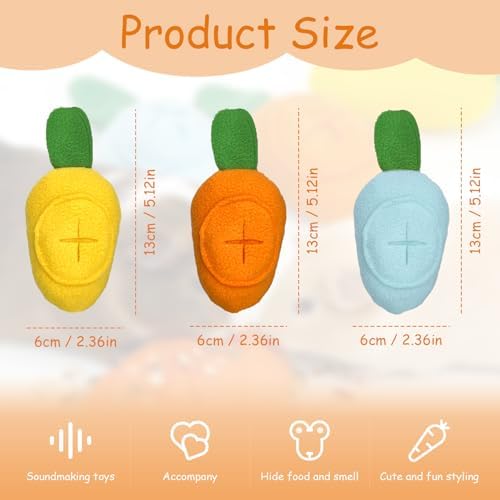 3Pcs Guinea Pig Toys, Washable Guinea Pig Slow Feeder Treat Dispenser Toy, Boredom Relief and Foraging Fun(Yellow, Orange, Blue)