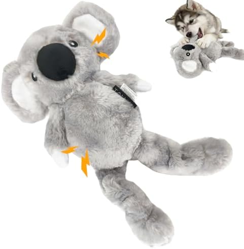 12.99 Inch Grey Koala Squeaky Dog Toy, Plush Chew Toy with Bungee Legs for Puppy Teething, Indoor Outdoor Interactive Toy for All Dog Sizes