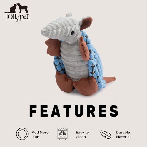 Hollypet Armadillo Squeaky Puppy Dog Toys for Small Medium Dogs, 8"