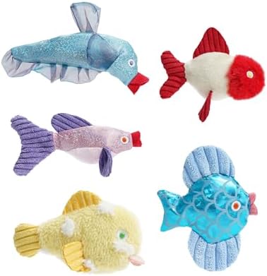 Nocciola Catnip Toys, 5 Pack Cat Toys for Indoor Cats with 100% Natural Catnip, Cotton-Free Kitten Toys in Assorted Colors, Soft Surface, Teething, Chewing & Kicker Floppy Fish Cat Toys