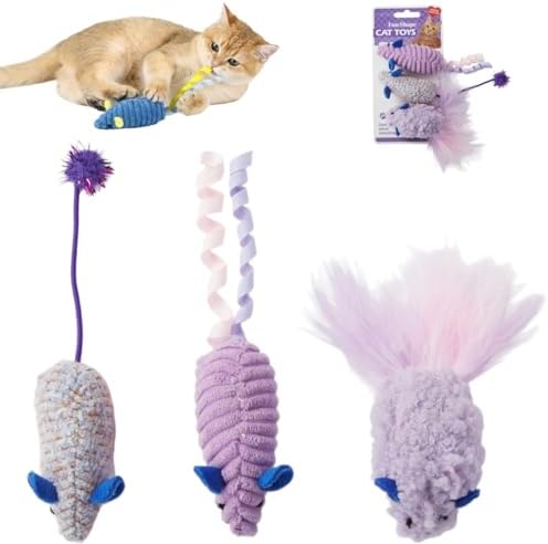 Catnip Toys (3 Pack), Cat Mouse Toys for Indoor Play, Small Interactive Cat Toys for Indoor Cats, Perfect for Single or Multi-Cat Households (Purple)