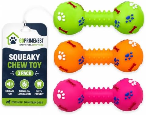 Squeaky Chew Toy for Dogs, 3 Pack, Durable Rubber Dog Toys, Dental Chew Toys, Interactive Squeaky Toy, Safe & Non-Toxic, Small to Medium Dogs