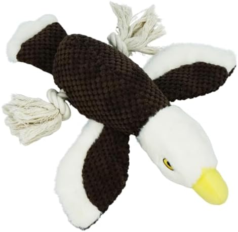 Dog Squeaky Toy Plush Bald Eagle Dog Chew Toy with Knotted Rope Tassels, Teething Interactive Tug Toy for Puppies & All Dog Breeds