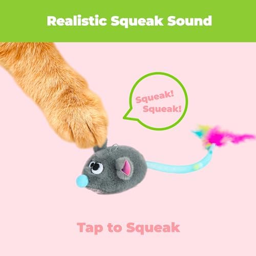 Catify Interactive Cat Toy - Squeaking Mice Set, Beige & Gray