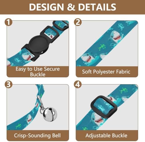 Cartoon Sharks Heads Easy to Clean Kitten Collars 2 Pack for Cats
