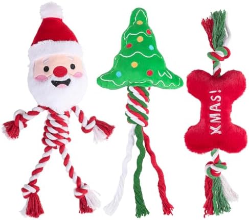 PUPTECK Christmas Dog Squeaky Chew Toys 3 Pack