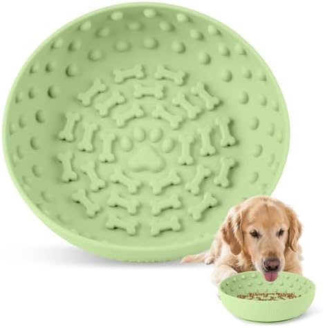 Dog Lick Bowl, Silicone Slow Feeder Dog Bowl with Strong Suction, Green