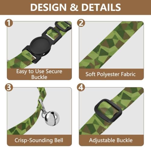 Geometric Green Brown Cat Collars with Bell 2 Pack Kitten Collars Adjustable Length 10.6" to 17.1"