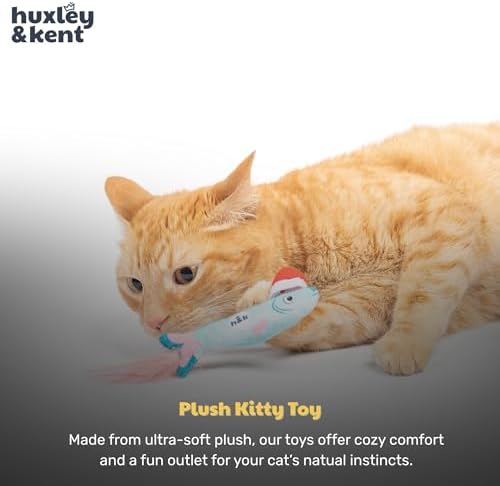 Huxley & Kent Plush Cat Toy - Holiday Interactive Catnip Toy for Cats & Kittens - Soft with Crinkle & Catnip - Fun Indoor Play - Fishmas Sardine Mint