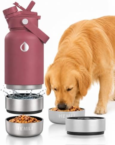 32 oz. Dog Water Bottle, Insulated Dog Travel Water Bottle, Stainless Steel Pet Water Bottle Dispenser Portable Food and Water Bowl for Dogs for Walking Dog Canteen Travel Kit