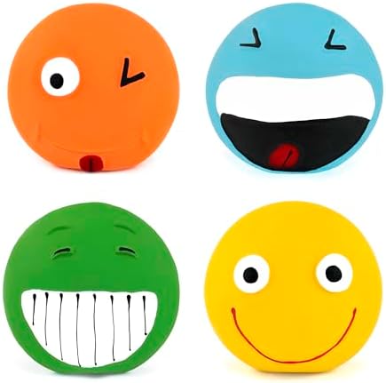 CHIWAVA 4PCS 3.2'' Squeaky Latex Rubber Dogs Flat Smile Balls for Small Dog