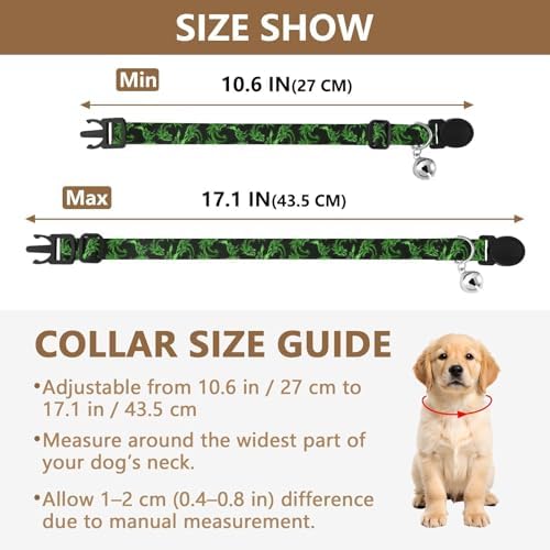 2 Pack Cat Collar Green Dragon Heads Black Kitten Bell Collar, Adjustable 10.6 to 17.1 Inches