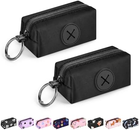 2pack Dog Poop Bag Holder Zippered Pet Waste Bags Dispenser Black