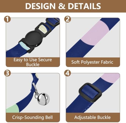 Rainbow Colorful Polka Dot Blue Collar for Kitten, 2 Pack Cat Collar with Bell