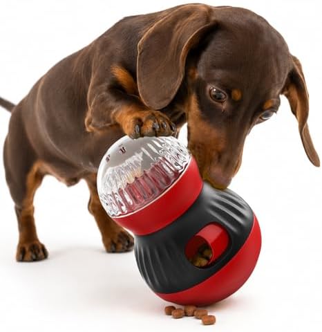 HCY&WLD Dog Interactive Puzzle Toys Adjustable Treat Dispensing Ball (Red) | Sturdy Material, Self-Righting Wobble Base, Indoor Enrichment, Slow Feeder, Smarter Play, Mental Stimulation, Boredom Buster