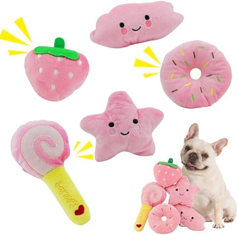 ASOCEA Small Dog Toys 5 Pack, Squeaky Plush Puppy Toys,Pink