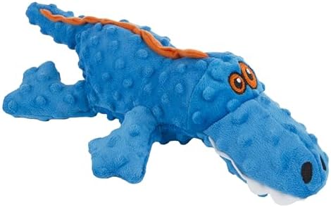 goDog Gators Squeaky Plush Dog Toy with Chew Guard Technology, Durable Fabric & Squeaker for Active Play, Blue, Large