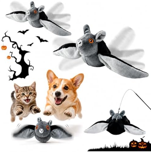 Flying Bat Dog Toy, Flying Bat Toy for Dogs, Flapping Bird Interactive Cat Toy, Cute Flapping Wings Electric Teasing Cat/Dog Toy, Hanging and Ground Play (2Pcs)